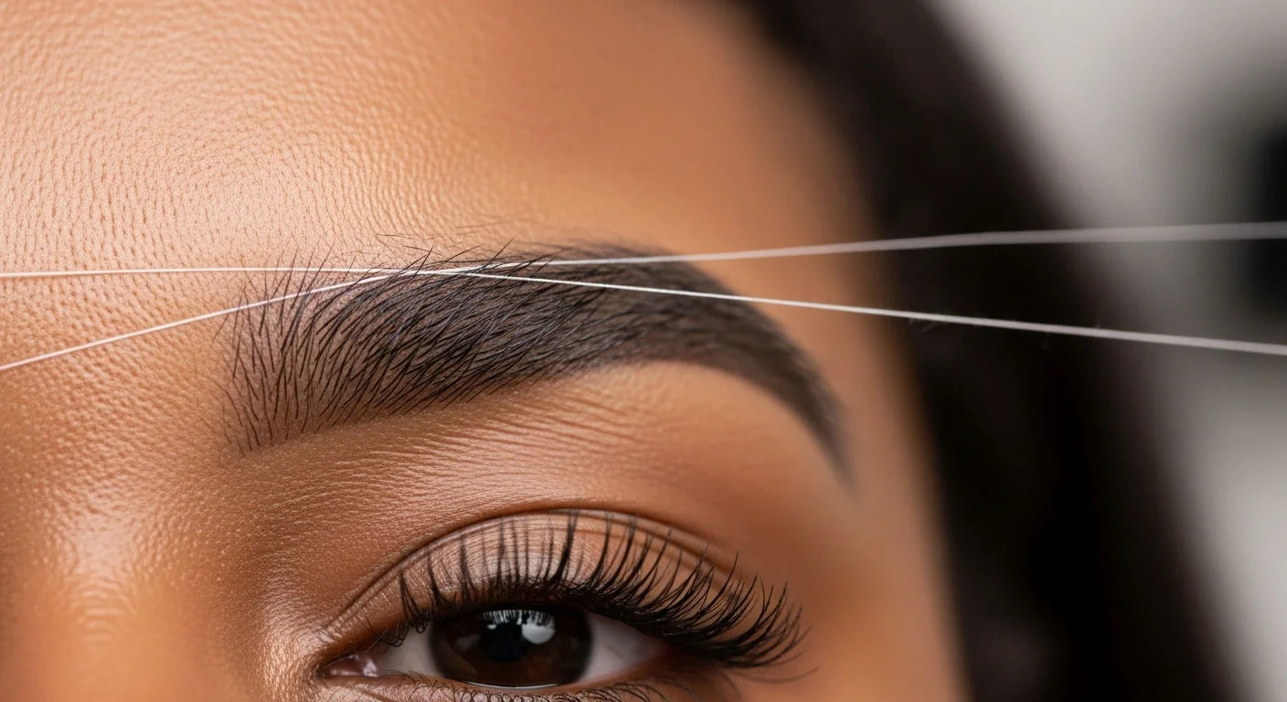 brow threading close-up