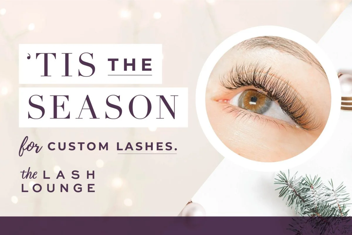 holiday scene with circle showing custom lash extensions