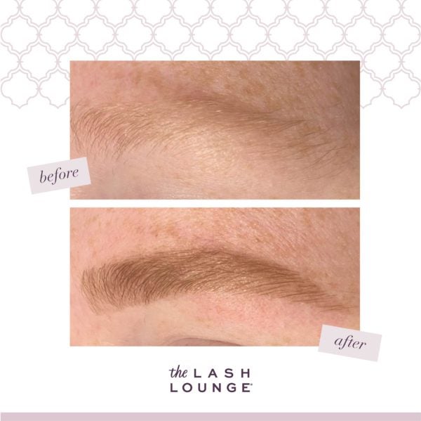 a before and after picture of tinted eyebrows