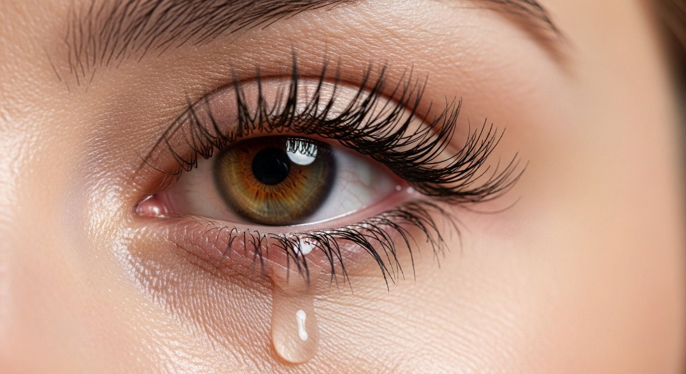 white woman's eye with tear