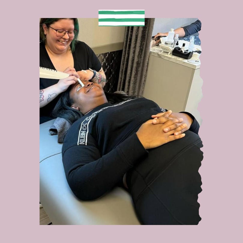 lash extension application on woman