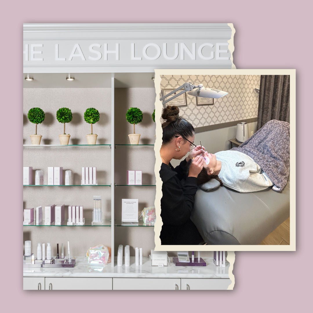 Lash Lounge retail wall and lash tech