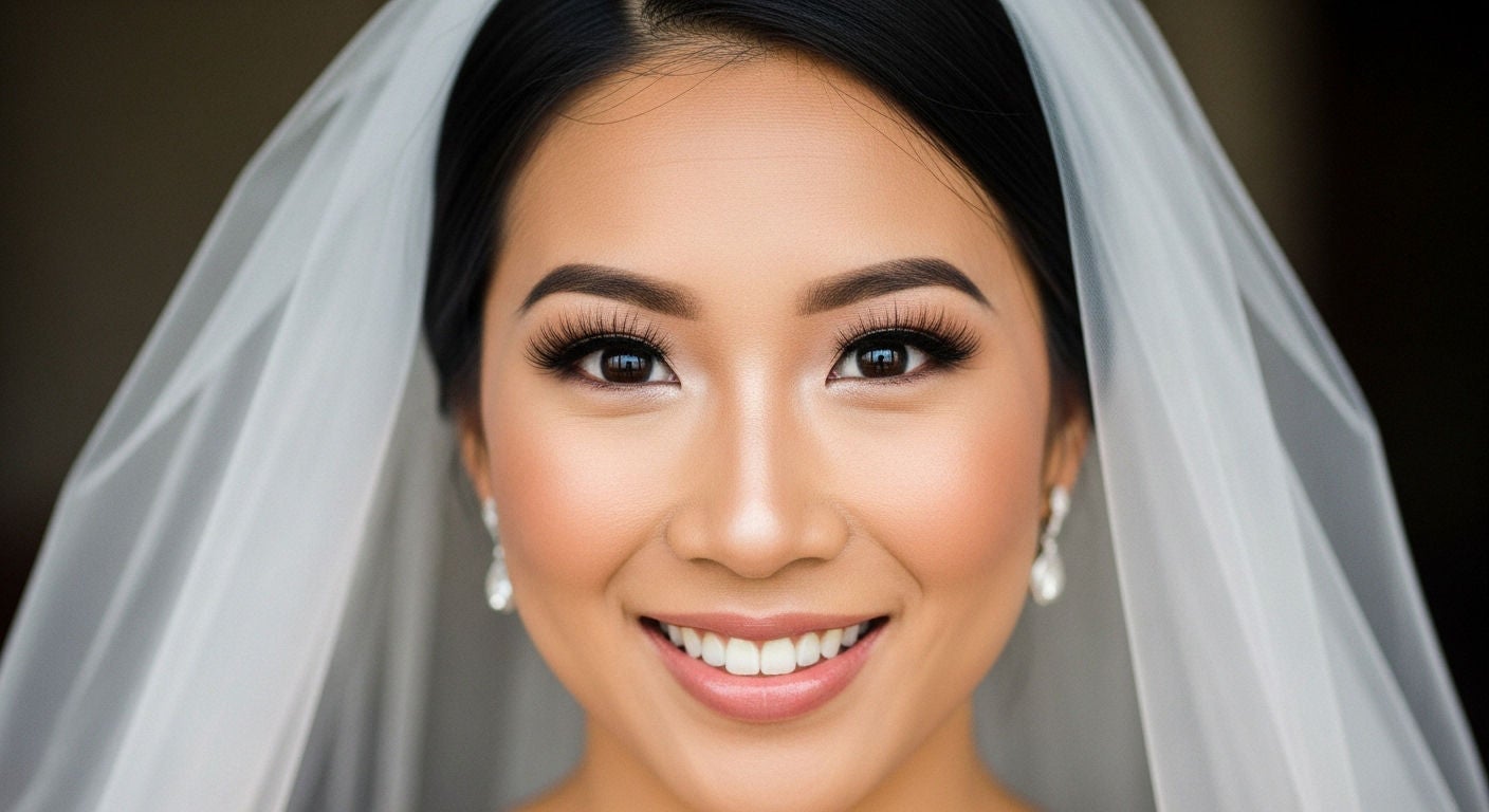 Asian bride smiling with veil